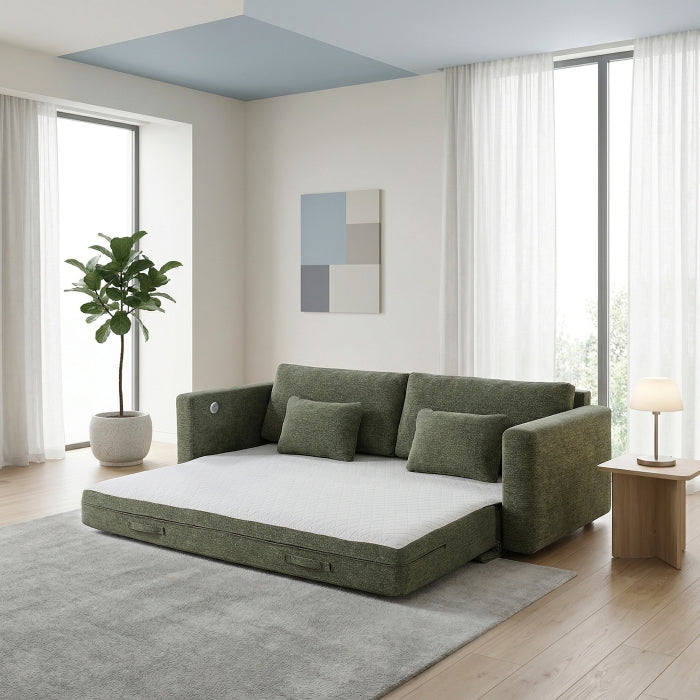 8345GRN-3 Convertible Queen Sleeper Sofa with Charging Ports - 8345GRN-3