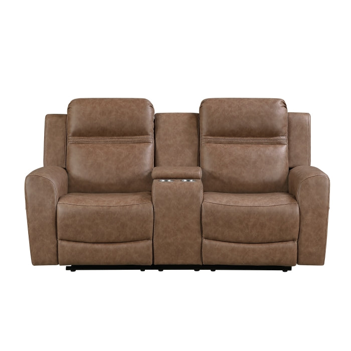 8347BRW-2 Double Reclining Love Seat with Center Console - 8347BRW-2