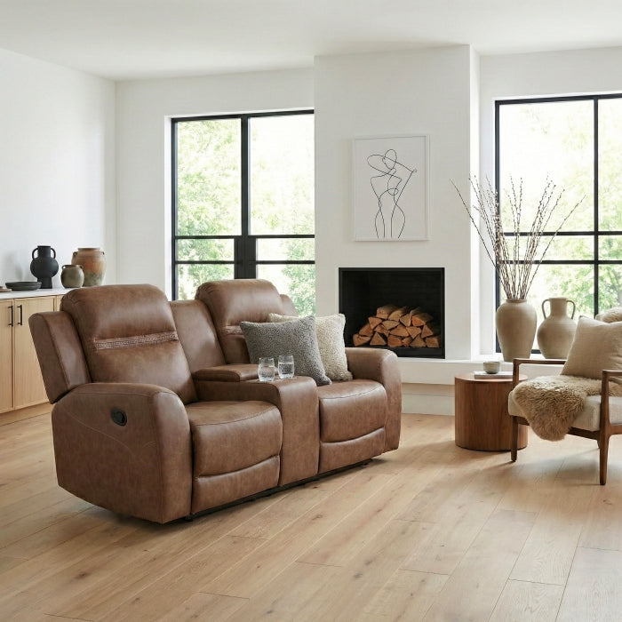 8347BRW-2 Double Reclining Love Seat with Center Console - 8347BRW-2