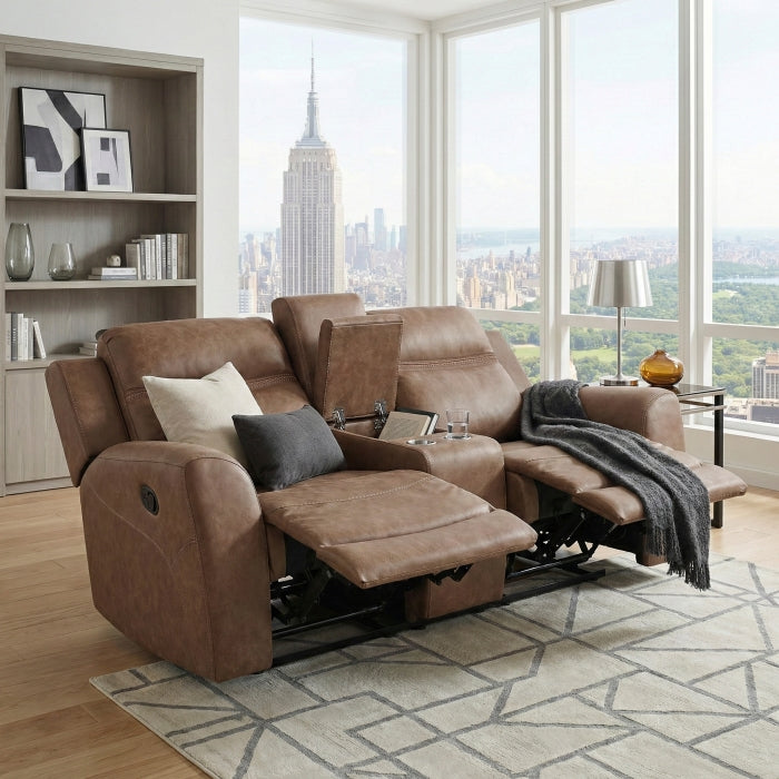 8347BRW-2 Double Reclining Love Seat with Center Console - 8347BRW-2