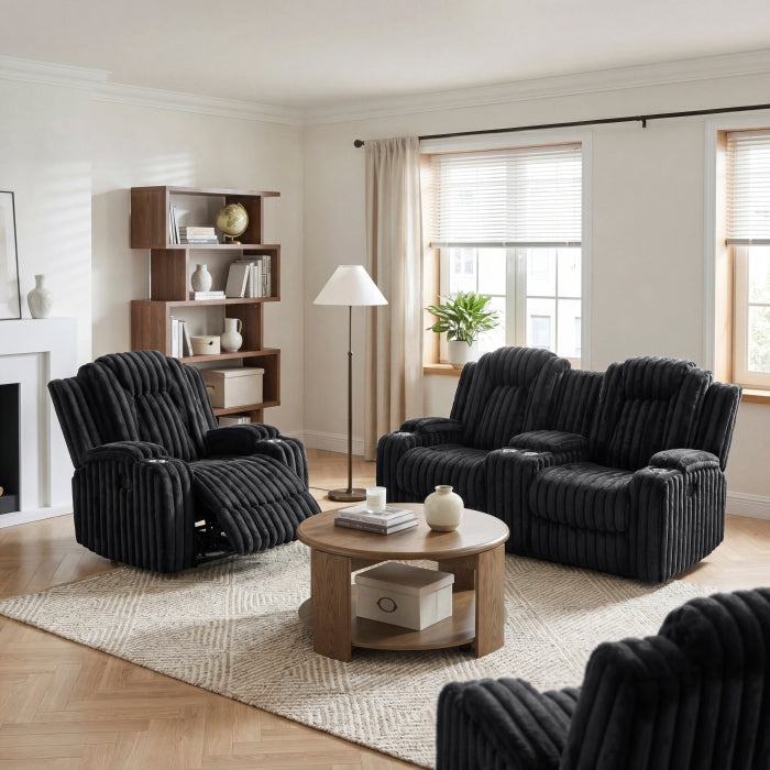 8348BLK-1 Reclining Chair with Cup Holders - 8348BLK-1
