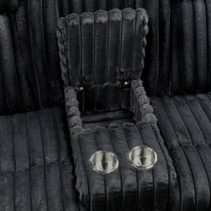 8348BLK-2 Double Reclining Love Seat with Center Console and Cup Holders - 8348BLK-2
