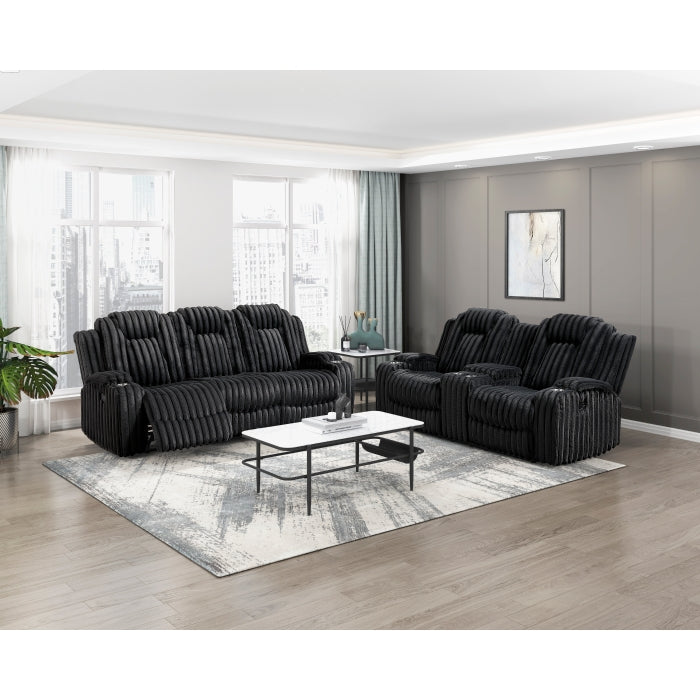 8348BLK-2 Double Reclining Love Seat with Center Console and Cup Holders - 8348BLK-2