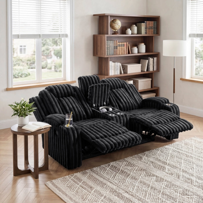 8348BLK-2 Double Reclining Love Seat with Center Console and Cup Holders - 8348BLK-2