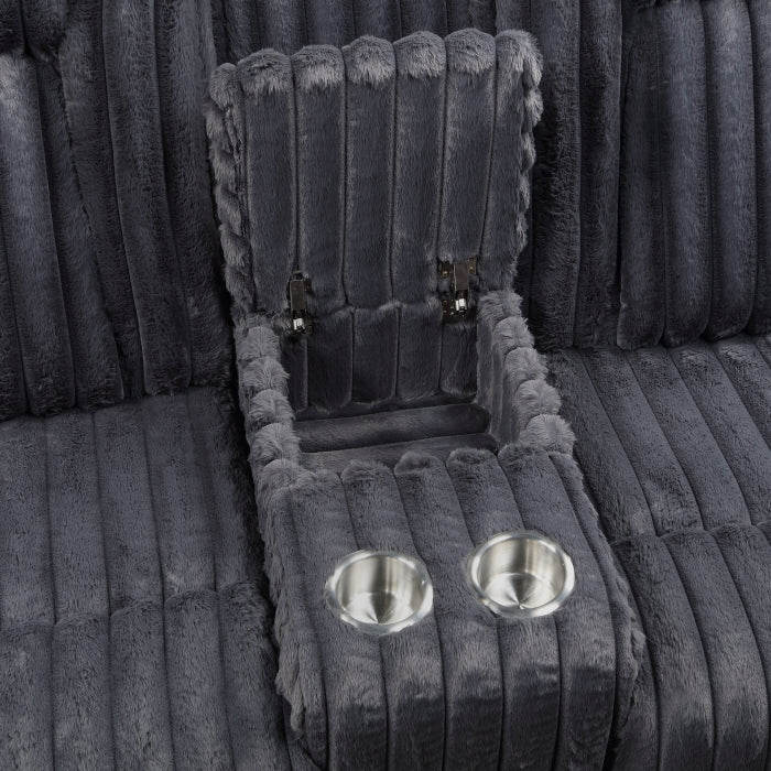 8348DGY-2 Double Reclining Love Seat with Center Console and Cup Holders - 8348DGY-2