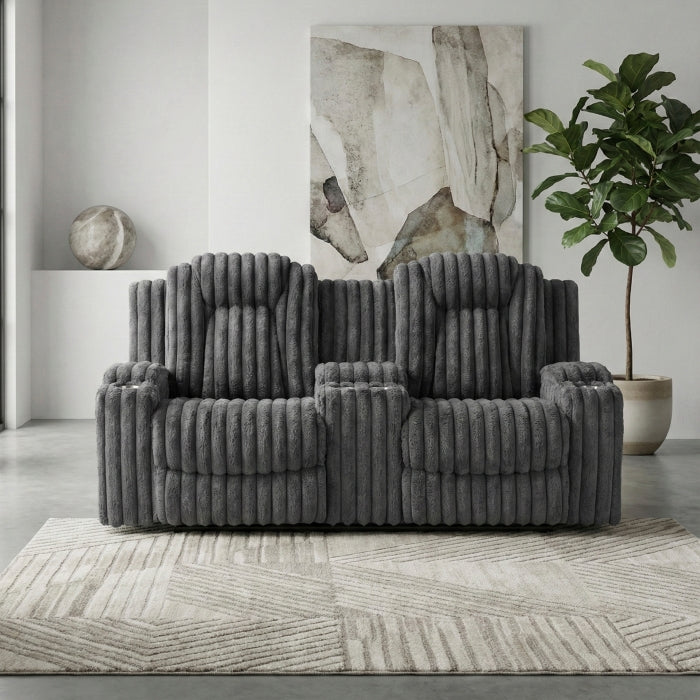 8348DGY-2 Double Reclining Love Seat with Center Console and Cup Holders - 8348DGY-2