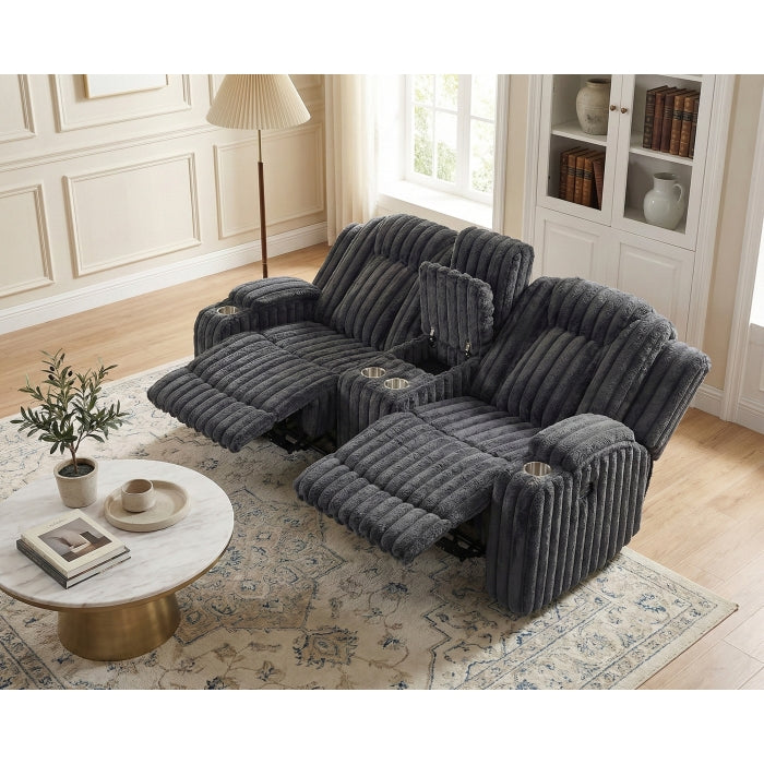 8348DGY-2 Double Reclining Love Seat with Center Console and Cup Holders - 8348DGY-2