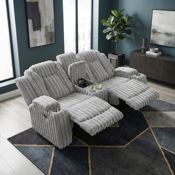 8348GRY-2 Double Reclining Love Seat with Center Console and Cup Holders - 8348GRY-2