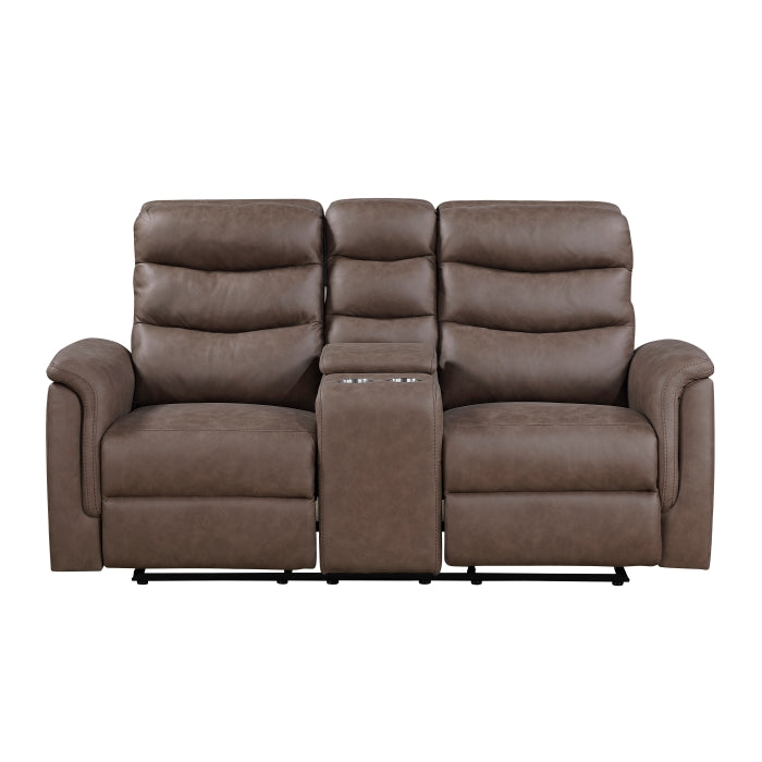 8360BRW-2 Double Glider Reclining Love Seat with  Center Console - 8360BRW-2