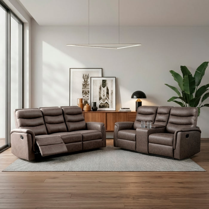 8360BRW-2 Double Glider Reclining Love Seat with  Center Console - 8360BRW-2
