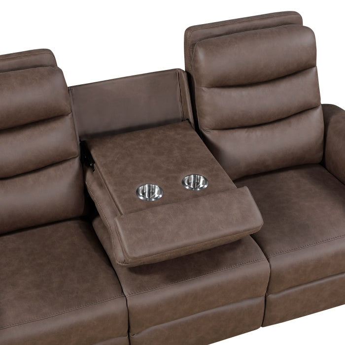 8360BRW-3 Double Reclining Sofa with Drop-down Cup Holders - 8360BRW-3