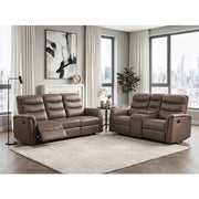 8360BRW-3 Double Reclining Sofa with Drop-down Cup Holders - 8360BRW-3