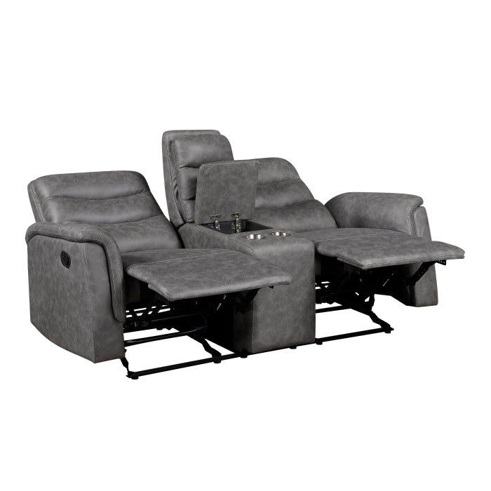 8360GRY-2 Double Glider Reclining Love Seat with  Center Console - 8360GRY-2