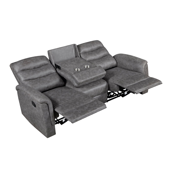 8360GRY-3 Double Reclining Sofa with Drop-down Cup Holders - 8360GRY-3