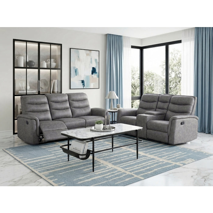 8360GRY-3 Double Reclining Sofa with Drop-down Cup Holders - 8360GRY-3