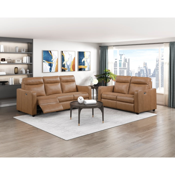8368BRW-2A2PW* (4)Power Double Reclining Love Seat with Curved Track Arms - 8368BRW-2A2PW*