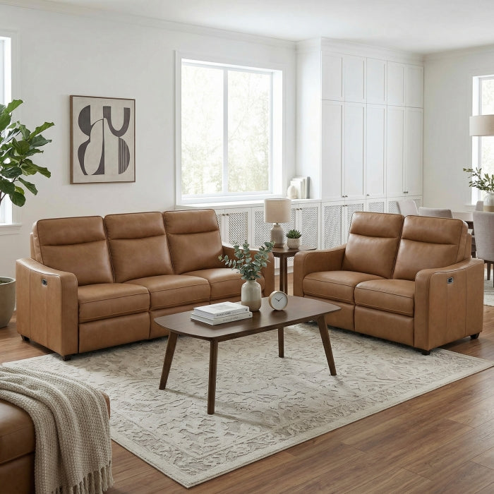 8368BRW-2A2PW* (4)Power Double Reclining Love Seat with Curved Track Arms - 8368BRW-2A2PW*