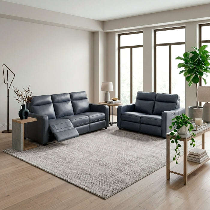 8368NVY-2A2PW* (4)Power Double Reclining Love Seat with Curved Track Arms - 8368NVY-2A2PW*