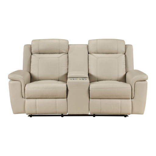 8379BEG-2 Double Reclining Love Seat with Center Console and Receptacles - 8379BEG-2
