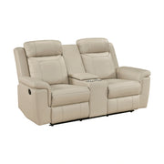 8379BEG-2 Double Reclining Love Seat with Center Console and Receptacles - 8379BEG-2