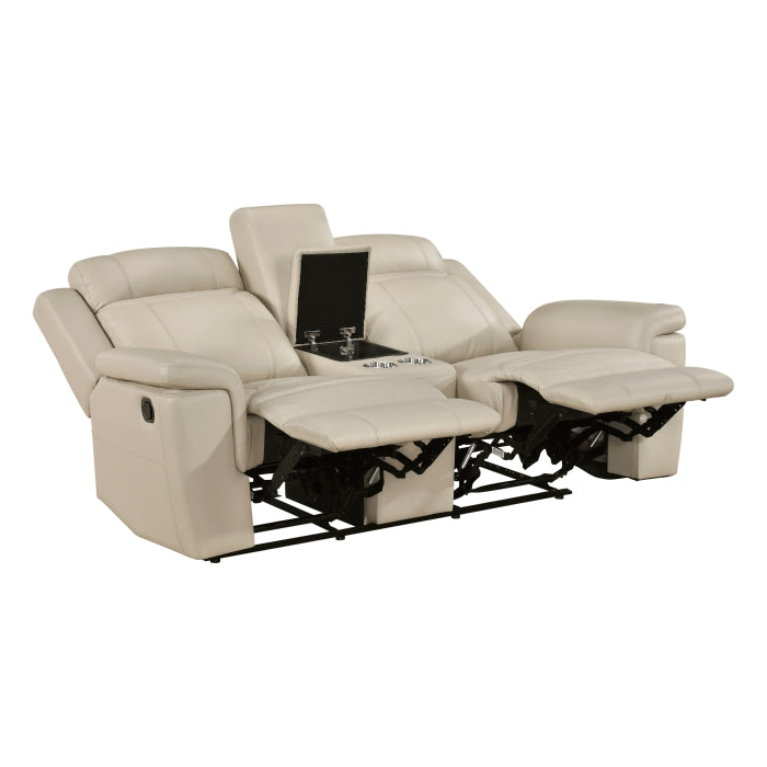 8379BEG-2 Double Reclining Love Seat with Center Console and Receptacles - 8379BEG-2