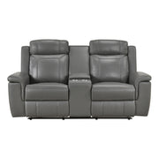 8379DGY-2 Double Reclining Love Seat with Center Console and Receptacles - 8379DGY-2