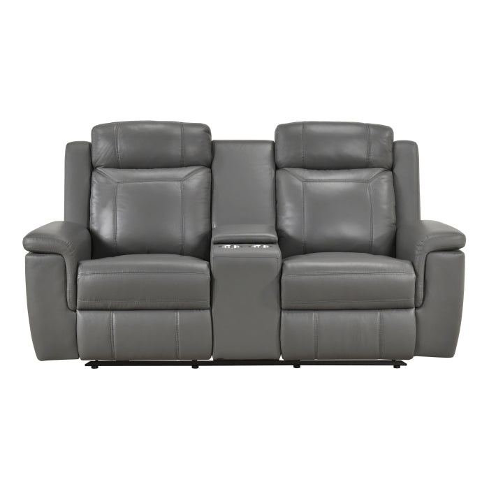 8379DGY-2 Double Reclining Love Seat with Center Console and Receptacles - 8379DGY-2