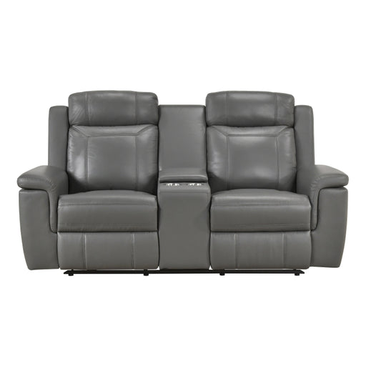8379DGY-2 Double Reclining Love Seat with Center Console and Receptacles - 8379DGY-2