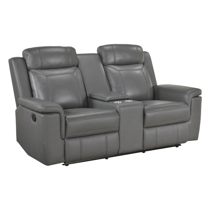 8379DGY-2 Double Reclining Love Seat with Center Console and Receptacles - 8379DGY-2
