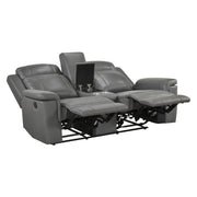 8379DGY-2 Double Reclining Love Seat with Center Console and Receptacles - 8379DGY-2