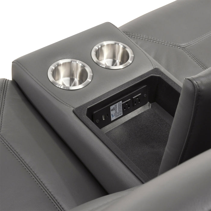 8379DGY-2 Double Reclining Love Seat with Center Console and Receptacles - 8379DGY-2