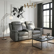 8379DGY-2 Double Reclining Love Seat with Center Console and Receptacles - 8379DGY-2