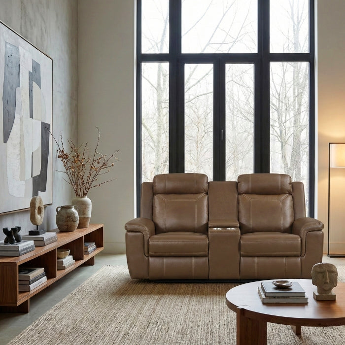 8379TBR-2 Double Reclining Love Seat with Center Console and Receptacles - 8379TBR-2
