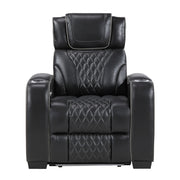 8449BK-1PWHM Power Reclining Chair with Power Headrest, Storage Arms with Cup Holders, Air Massage and Heat, LED Lighting and Charging Ports - 8449BK-1PWHM