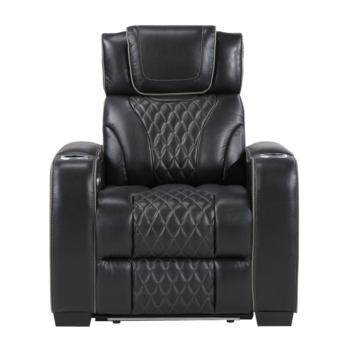 8449BK-1PWHM Power Reclining Chair with Power Headrest, Storage Arms with Cup Holders, Air Massage and Heat, LED Lighting and Charging Ports - 8449BK-1PWHM