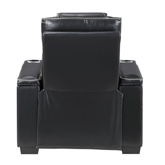 8449BK-1PWHM Power Reclining Chair with Power Headrest, Storage Arms with Cup Holders, Air Massage and Heat, LED Lighting and Charging Ports - 8449BK-1PWHM