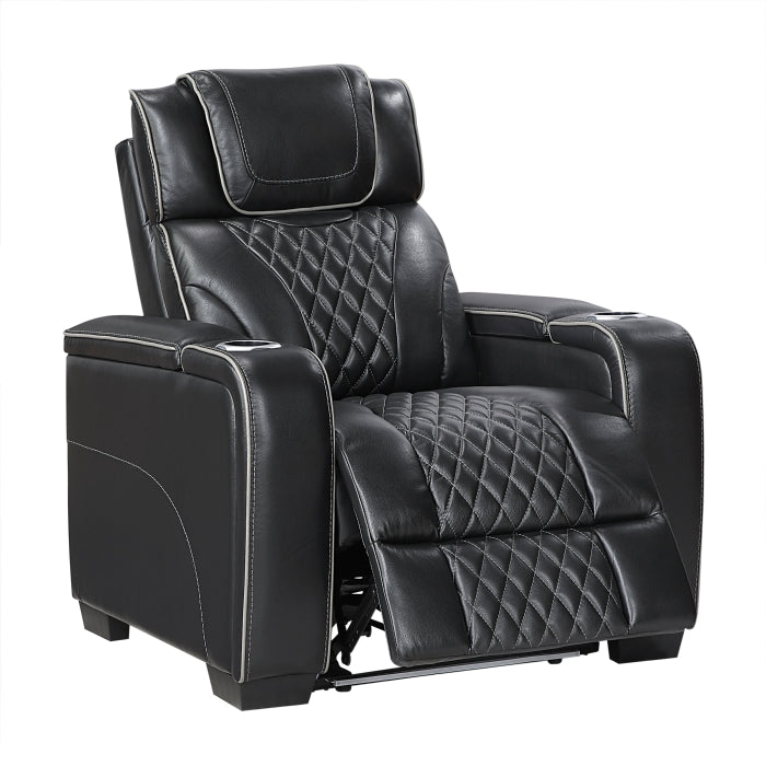 8449BK-1PWHM Power Reclining Chair with Power Headrest, Storage Arms with Cup Holders, Air Massage and Heat, LED Lighting and Charging Ports - 8449BK-1PWHM
