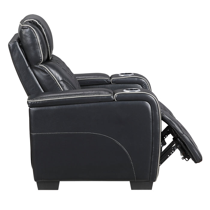 8449BK-1PWHM Power Reclining Chair with Power Headrest, Storage Arms with Cup Holders, Air Massage and Heat, LED Lighting and Charging Ports - 8449BK-1PWHM