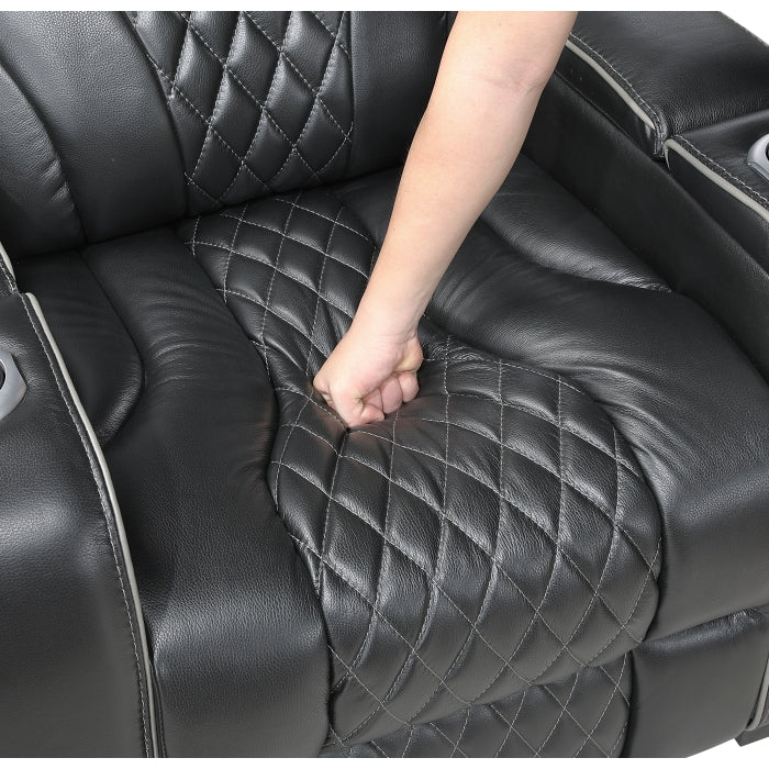 8449BK-2PWHM Power Double Reclining Love Seat with Center Console, Power Headrests, Storage Arms with Cup Holders, Wireless charger,  Air Massage and Heat, LED Lighting and Charging Ports - 8449BK-2PWHM