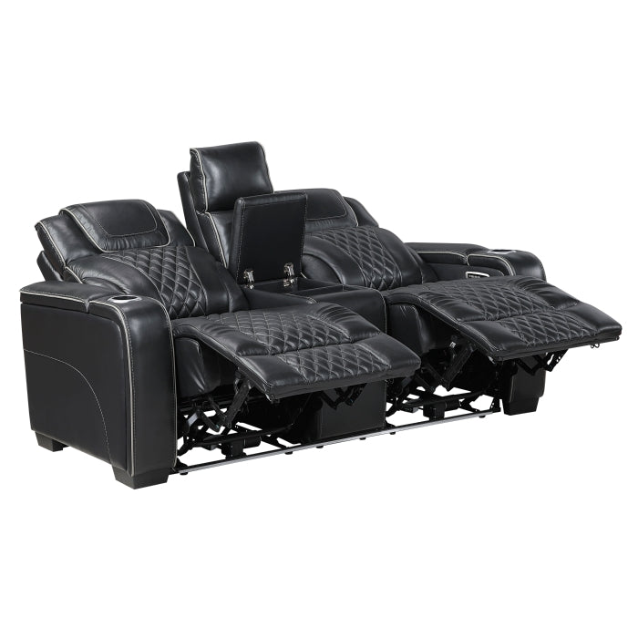 8449BK-2PWHM Power Double Reclining Love Seat with Center Console, Power Headrests, Storage Arms with Cup Holders, Wireless charger,  Air Massage and Heat, LED Lighting and Charging Ports - 8449BK-2PWHM