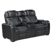 8449BK-2PWHM Power Double Reclining Love Seat with Center Console, Power Headrests, Storage Arms with Cup Holders, Wireless charger,  Air Massage and Heat, LED Lighting and Charging Ports - 8449BK-2PWHM