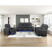 8449BK-2PWHM Power Double Reclining Love Seat with Center Console, Power Headrests, Storage Arms with Cup Holders, Wireless charger,  Air Massage and Heat, LED Lighting and Charging Ports - 8449BK-2PWHM