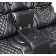 8449BK-2PWHM Power Double Reclining Love Seat with Center Console, Power Headrests, Storage Arms with Cup Holders, Wireless charger,  Air Massage and Heat, LED Lighting and Charging Ports - 8449BK-2PWHM