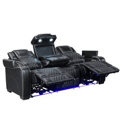 8449BK-3PWHM Power Double Reclining Sofa with Center Drop-Down Cup Holders, Power Headrests, Storage Arms with Cup holders, Reading Lights, Wireless Charger, Air Massage and Heat, LED Lighting and Charging Ports - 8449BK-3PWHM