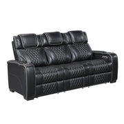 8449BK-3PWHM Power Double Reclining Sofa with Center Drop-Down Cup Holders, Power Headrests, Storage Arms with Cup holders, Reading Lights, Wireless Charger, Air Massage and Heat, LED Lighting and Charging Ports - 8449BK-3PWHM