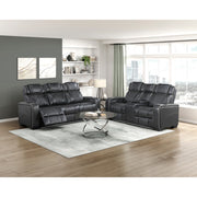 8449BK-3PWHM Power Double Reclining Sofa with Center Drop-Down Cup Holders, Power Headrests, Storage Arms with Cup holders, Reading Lights, Wireless Charger, Air Massage and Heat, LED Lighting and Charging Ports - 8449BK-3PWHM
