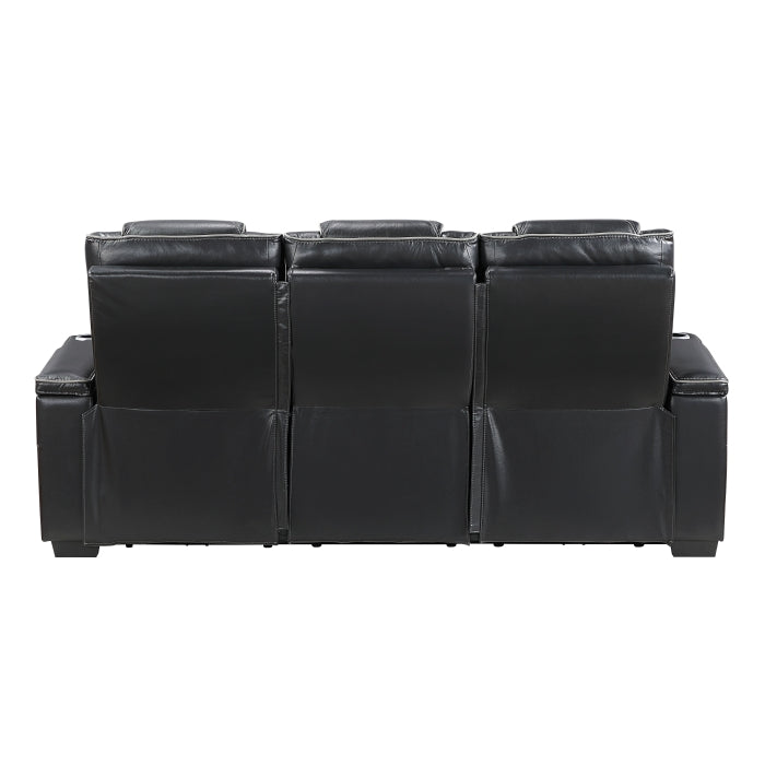 8449BK-3PWHM Power Double Reclining Sofa with Center Drop-Down Cup Holders, Power Headrests, Storage Arms with Cup holders, Reading Lights, Wireless Charger, Air Massage and Heat, LED Lighting and Charging Ports - 8449BK-3PWHM