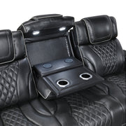 8449BK-3PWHM Power Double Reclining Sofa with Center Drop-Down Cup Holders, Power Headrests, Storage Arms with Cup holders, Reading Lights, Wireless Charger, Air Massage and Heat, LED Lighting and Charging Ports - 8449BK-3PWHM