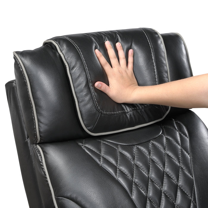 8449BK-3PWHM Power Double Reclining Sofa with Center Drop-Down Cup Holders, Power Headrests, Storage Arms with Cup holders, Reading Lights, Wireless Charger, Air Massage and Heat, LED Lighting and Charging Ports - 8449BK-3PWHM