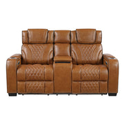 8449BR-2PWHM Power Double Reclining Love Seat with Center Console, Power Headrests, Storage Arms with Cup Holders, Wireless charger,  Air Massage and Heat, LED Lighting and Charging Ports - 8449BR-2PWHM